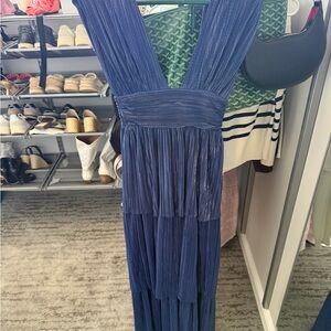 Elegant Blue Pleated Dress